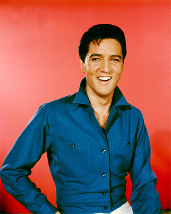 Elvis Presley in charming dark blue shirt
